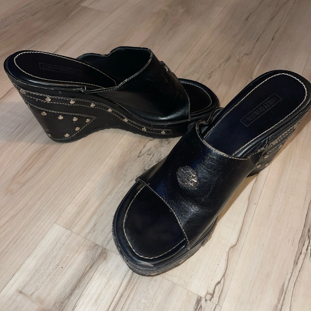 Harley-Davidson Black Studded Wedge Heels